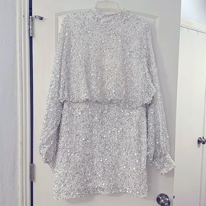 Nasty Gal Balloon Sleeve Sequin Embellished Mini Dress size 14